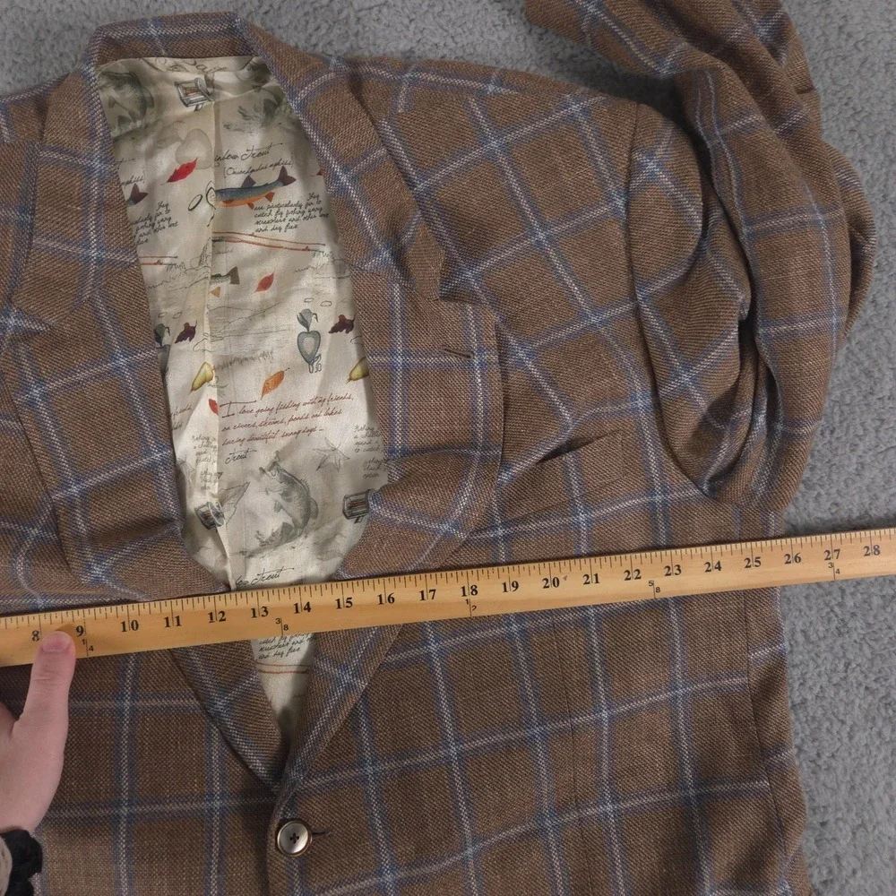 Loro Piana Blazer Mens 50R Top Shelf Favola Windowpane BeSpoke Fishing AOP Liner